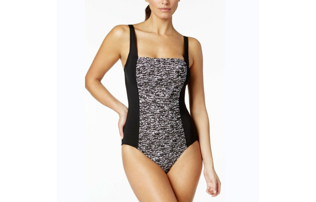 Calvin Klein Women's Solid Pleated One-Piece Swimsuit  Color Black Sandstone Size 4