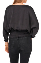 VINCE CAMUTO Women's Solid Dolman-sleeve Smocked-hem Top Color Rich Black Size XS