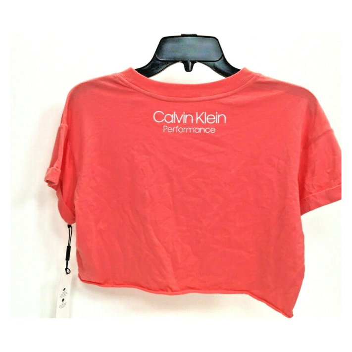 Calvin Klein Women's Short Sleeve Rolled Cuff Cropped Top  Color Pink Size L