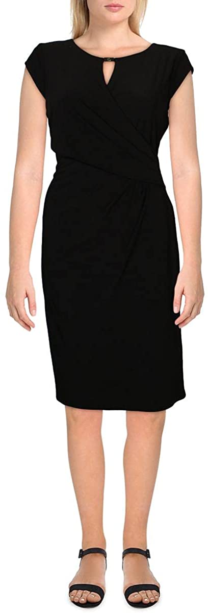 LAUREN RALPH LAUREN Womens Faux Wrap Jersey Wrap Dress   Color Black Size 12
