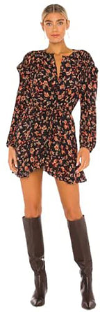 Free People Women’s Floral Long Sleeve Short Shirt Dress  OB1231677