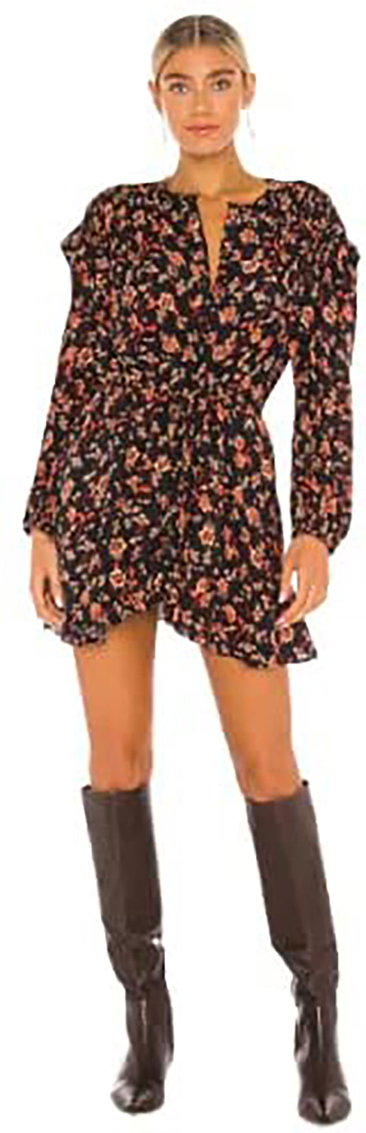 Free People Women’s Floral Long Sleeve Short Shirt Dress  OB1231677