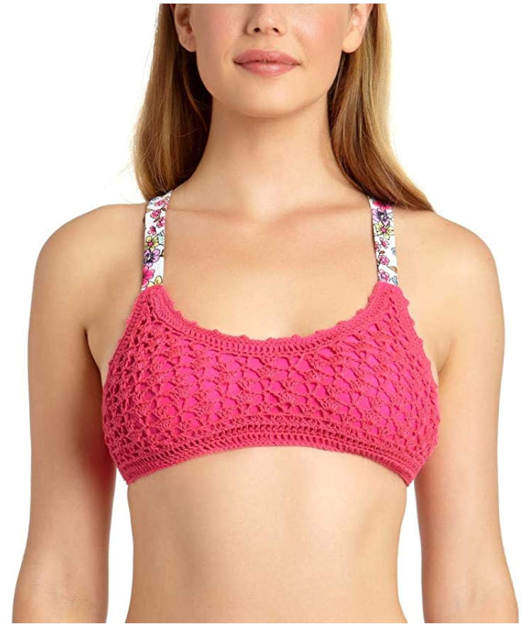 California Waves Women's Bralette Floral Swim Top  Raspberry Size XL