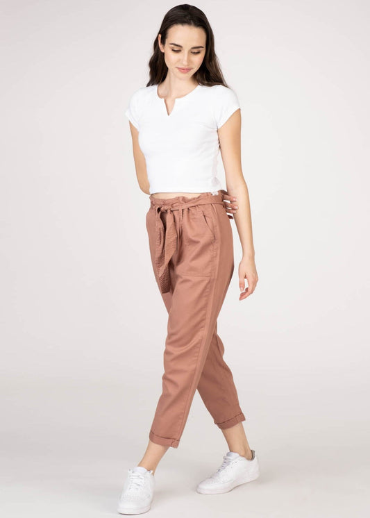 Vanilla Star Juniors Lana Pleated Utility Pant W/Self-Tie  Color Brown Size 9