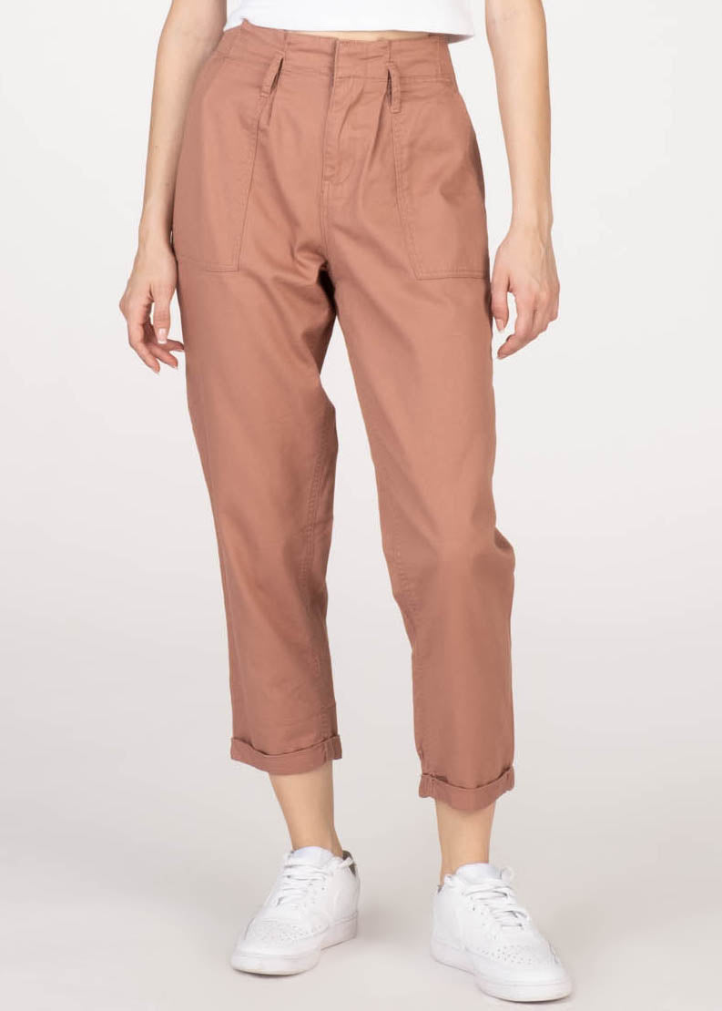 Vanilla Star Juniors Lana Pleated Utility Pant W/Self-Tie  Color Brown Size 9