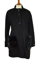 DKNY Women’s Petites Vegan-Fur-Pocket Walker Coat  Color Black Size PS