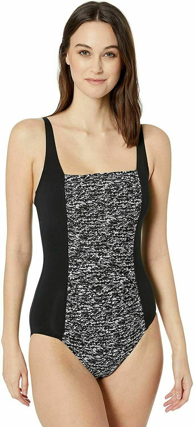 Calvin Klein Women's Solid Pleated One-Piece Swimsuit  Color Black Sandstone Size 4