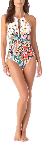 Anne Cole Women's High Neck One Piece Swimsuit Color: Sunset Floral Size 6