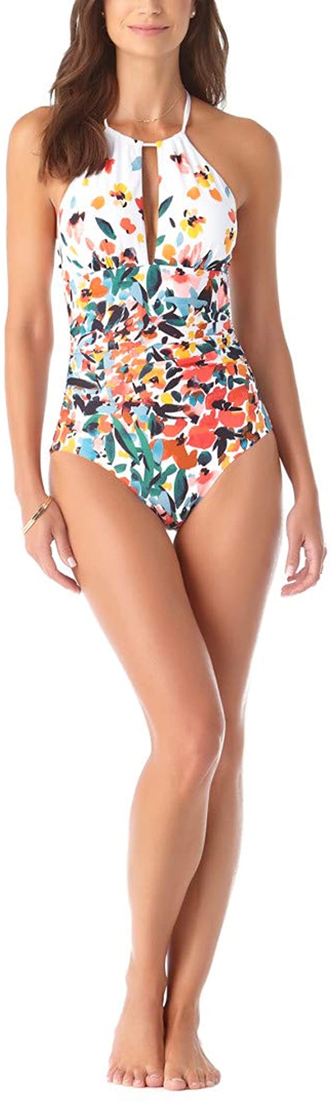 Anne Cole Women's High Neck One Piece Swimsuit Color: Sunset Floral Size 6