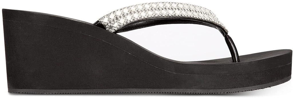 Thalia Sodi Women's Emira Embellished Wedge Sandals  Color Black Bling Size 7M