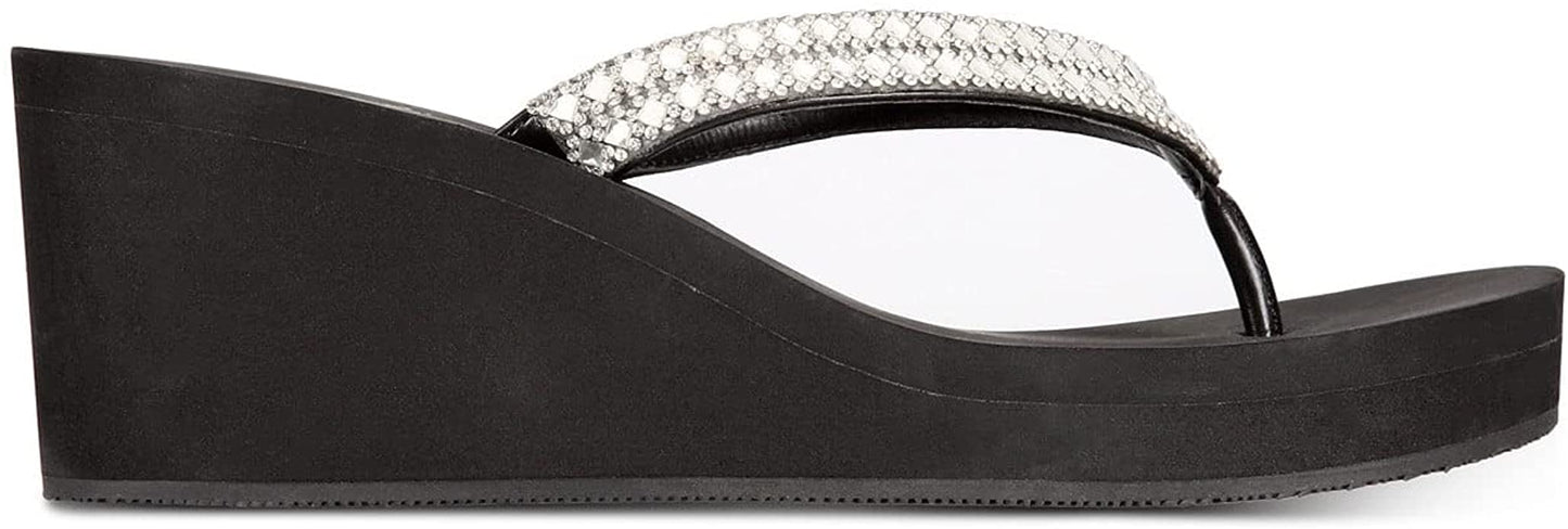 Thalia Sodi Women's Emira Embellished Wedge Sandals  Color Black Bling Size 7M