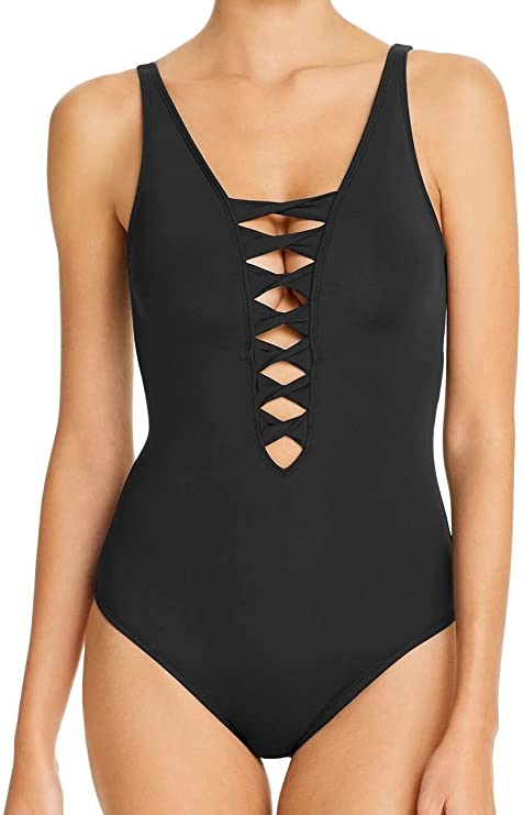 Bleu Rod Beattie Twister High Neck Mio One-Piece Swimsuit  Black Size 6