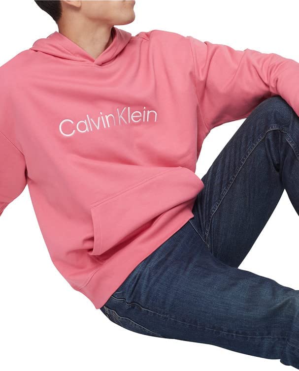Calvin Klein Men's Relaxed Fit Standard Logo Terry Hoodie  Color French Rapture Rose Size L