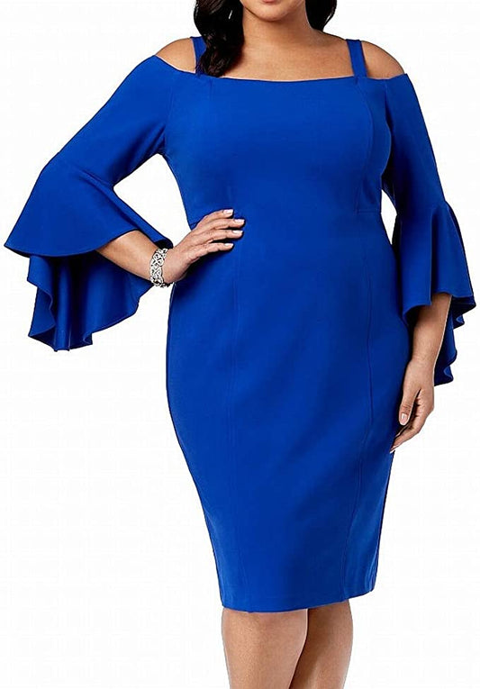 R&M Richards Women's Plus Off-The-Shoulder Bell Sleeves Cocktail Dress  Color Royal Size 16W