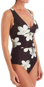 LAUREN RALPH LAUREN Villa Floral Twist Back Halter One-Piece  Black/White Size 4
