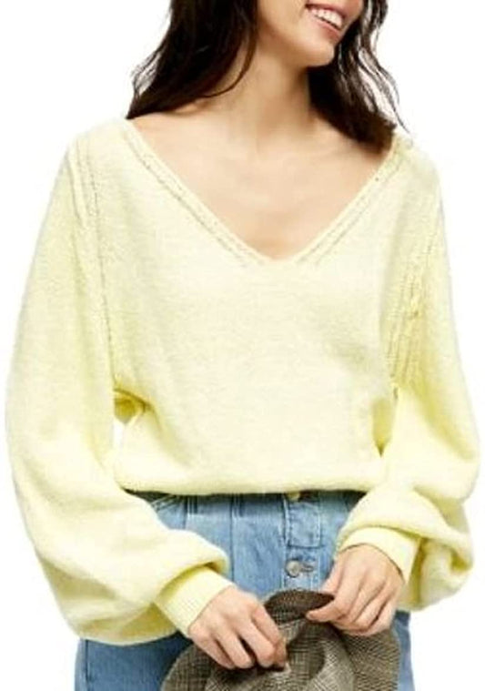 Free People Women’s Riptide V-Neck Sweater  Color Yellow Size M