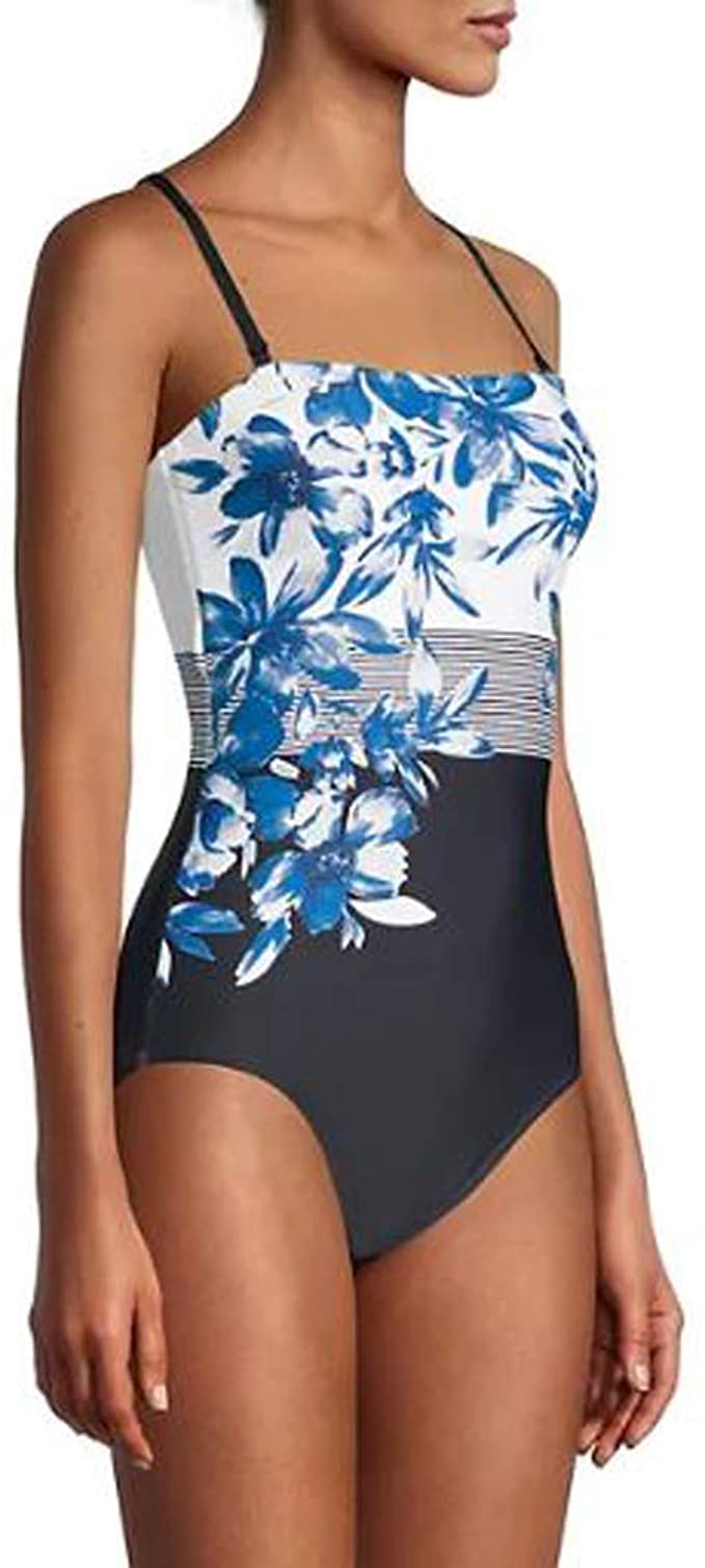 Calvin Klein Classic Bandeau One-Piece Swimsuit  Color Earl Multi Country Club Floral Size 16