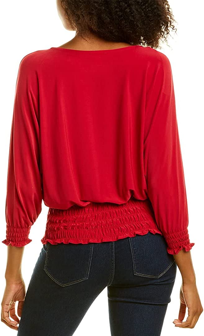 Vince Camuto Smocked Waist Dolman Sleeve Round Neck Top  Color Berry Spice Size XS