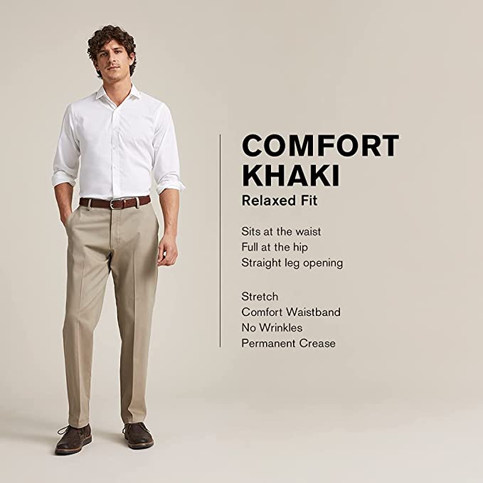 Dockers Relaxed Fit Comfort Khaki Flat Front Pants  Color Steelhead W38xL30