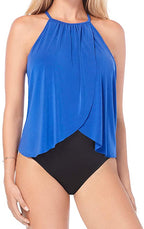 Magicsuit Women's Swimsuit Solid Aubrey High Neckline Soft Cup One Piece Swimsuit Color Blue Size 8