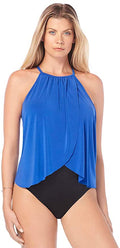 Magicsuit Women's Swimsuit Solid Aubrey High Neckline Soft Cup One Piece Swimsuit Color Blue Size 8