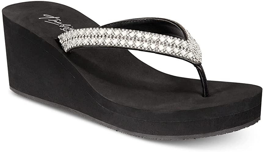 Thalia Sodi Women's Emira Embellished Wedge Sandals  Color Black Bling Size 7M