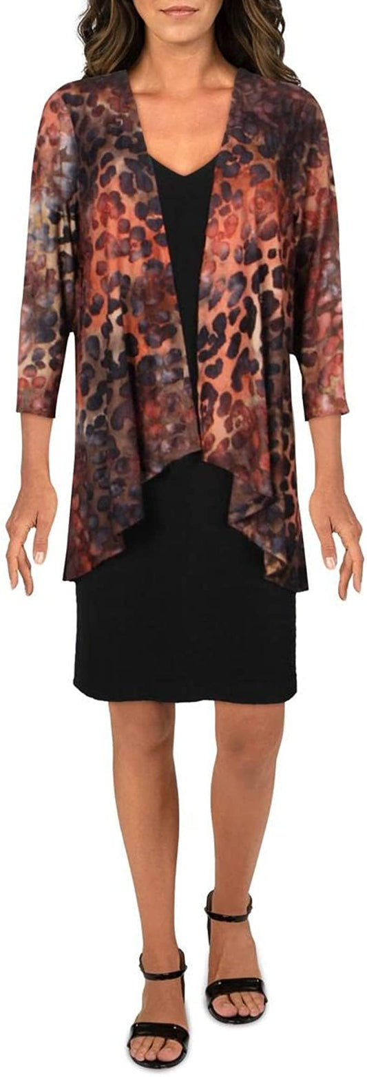 Connected Apparel Women's Petites Layered V-Neck Shift Dress  Color Black Size 4P