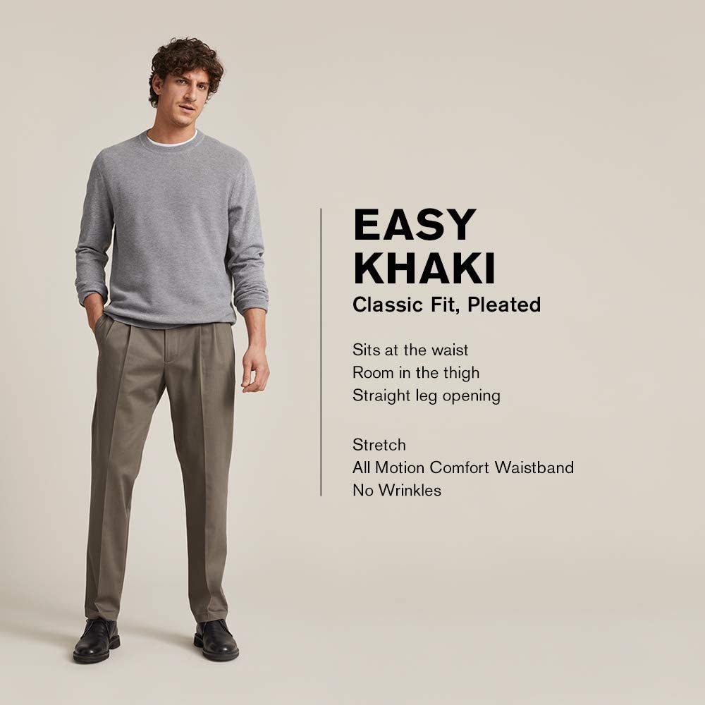 Dockers Men's Classic Fit Easy Pleated Khaki Pants Color Dark Pebble 44Wx30L
