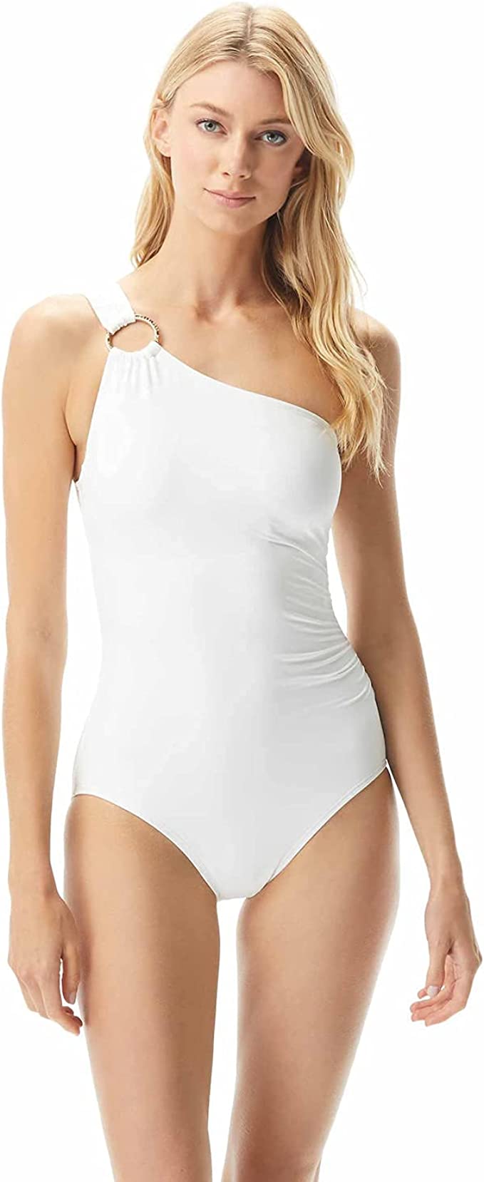 Michael Kors Iconic One Shoulder One-Piece Swimsuit  Color White Size 8