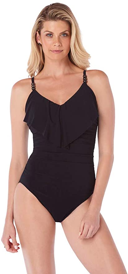 Magicsuit Women's Swimwear Solid Isabel Tummy Control Ruffle Front Soft Cup One Piece Swimsuit  Size: 12