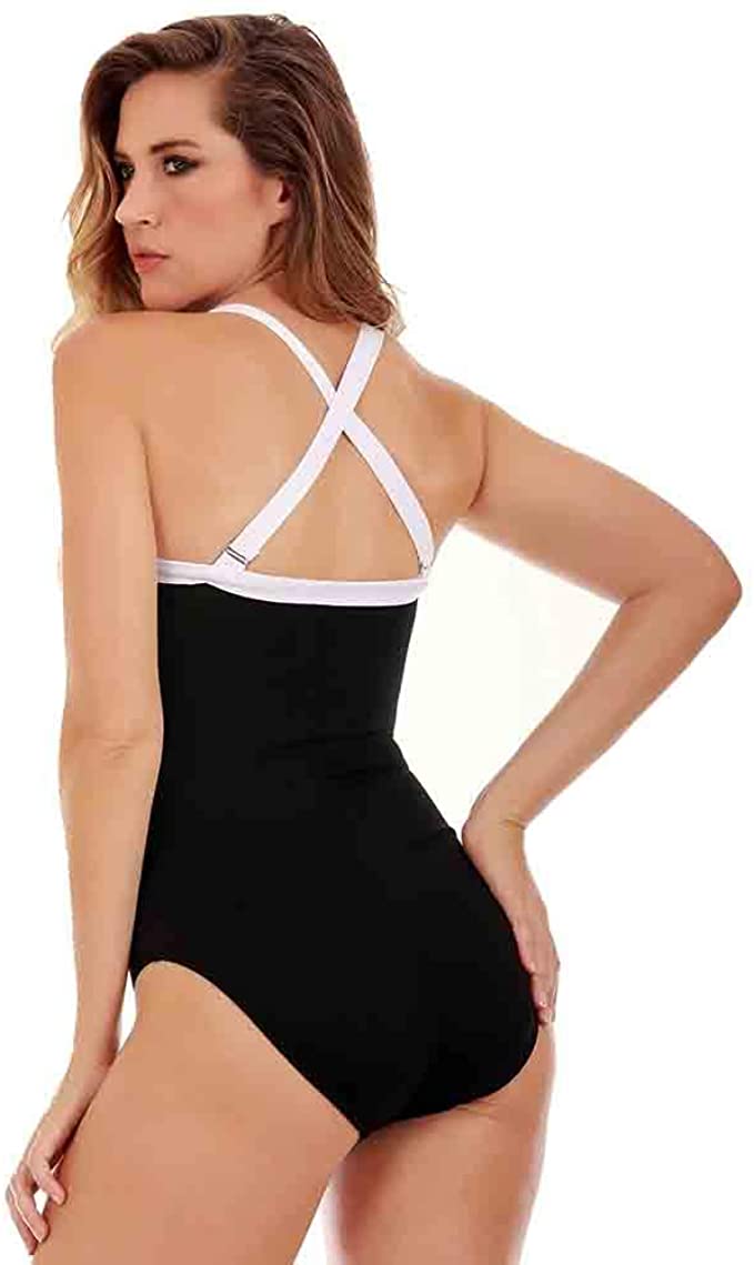InstantFigure Women’s Compression Shapewear Tummy Control Two-Tone One-Piece  Color Black Size 16