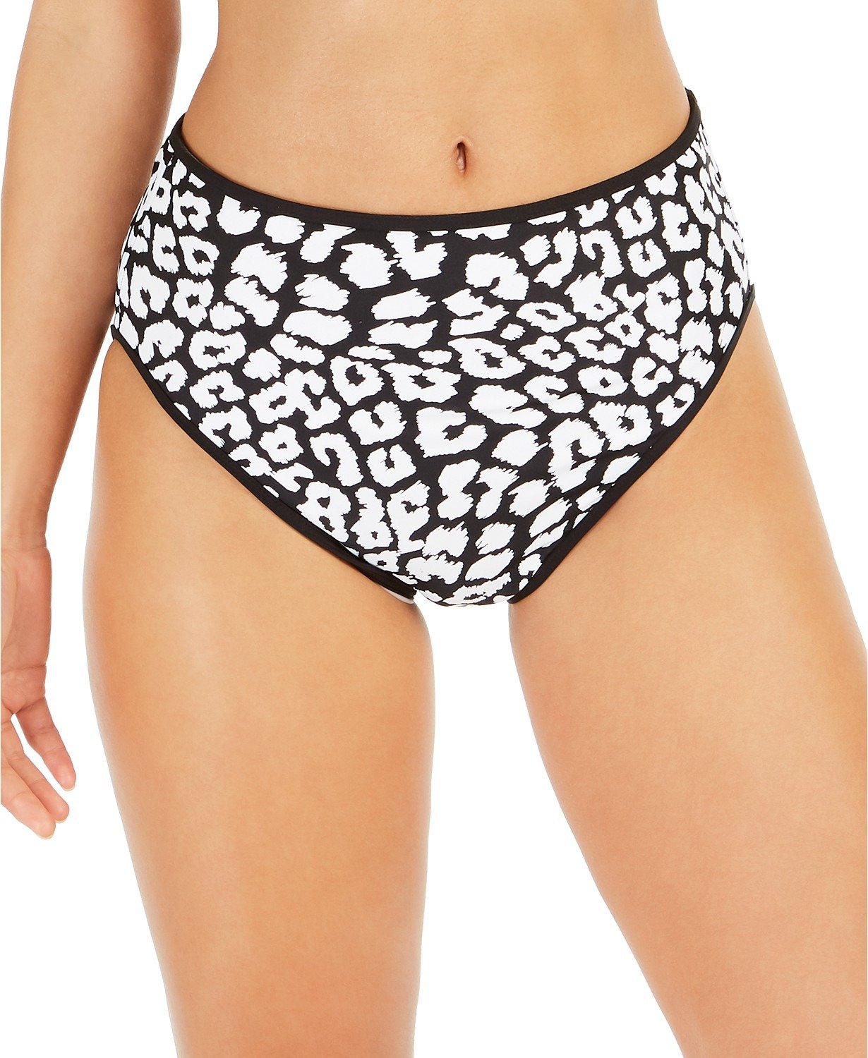 Calvin Klein BLACK LEOPARD Bound Print High-Waist Bikini Swim Bottom  Size L