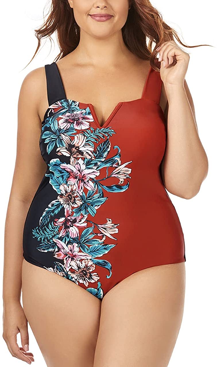 Raisins Curve Plus Size Juniors' Printed Rosalie V-Wire One-Piece Swimsuit   Multicolor Size 16W
