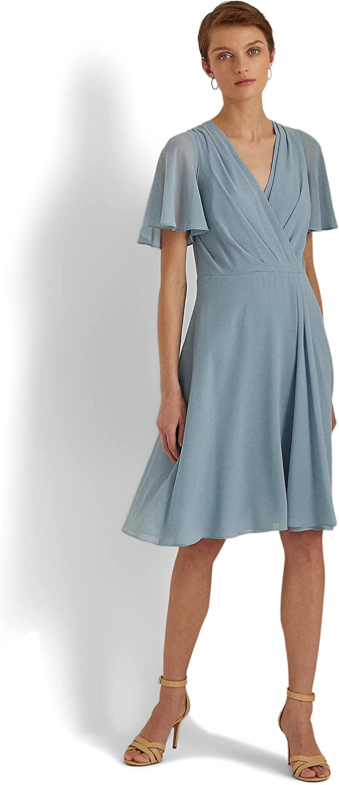 Lauren Ralph Lauren Flutter-Sleeve Georgette Dress  Color Ashley Blue Size 6