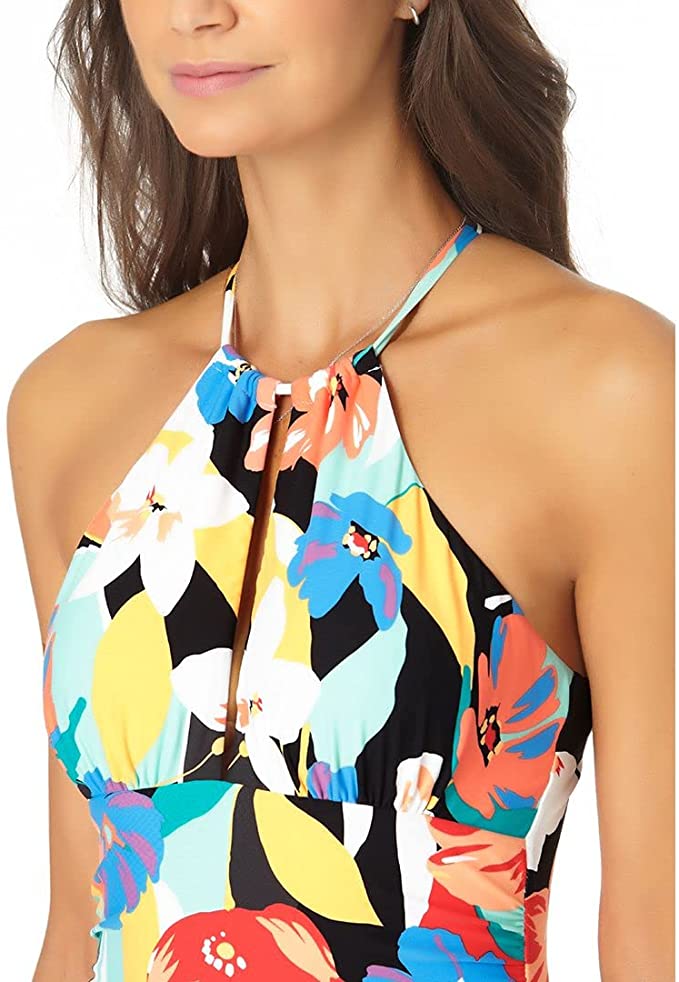 Anne Cole Modern Blooms High Neck One Piece Swimsuit  Multicolor Size 10