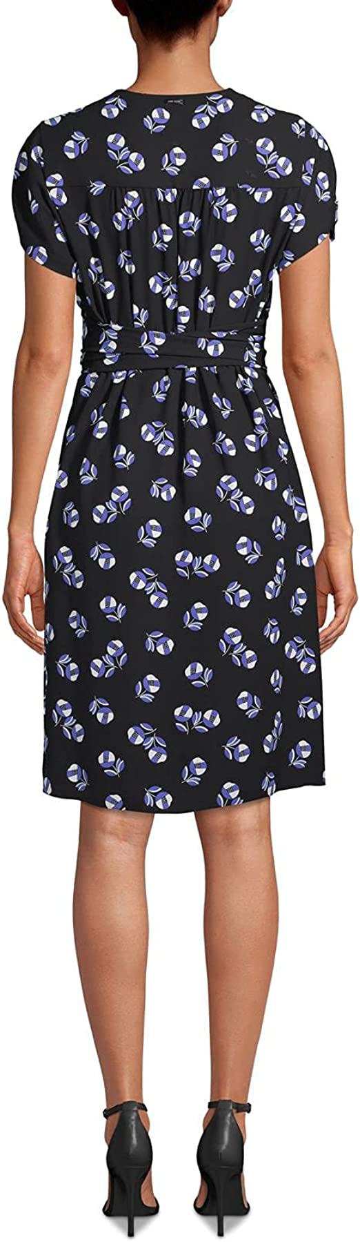 Anne Klein Women's V-Neck Belted Waist Wrap Dress  Color Anne Black/Rainshadow Combo Size 0