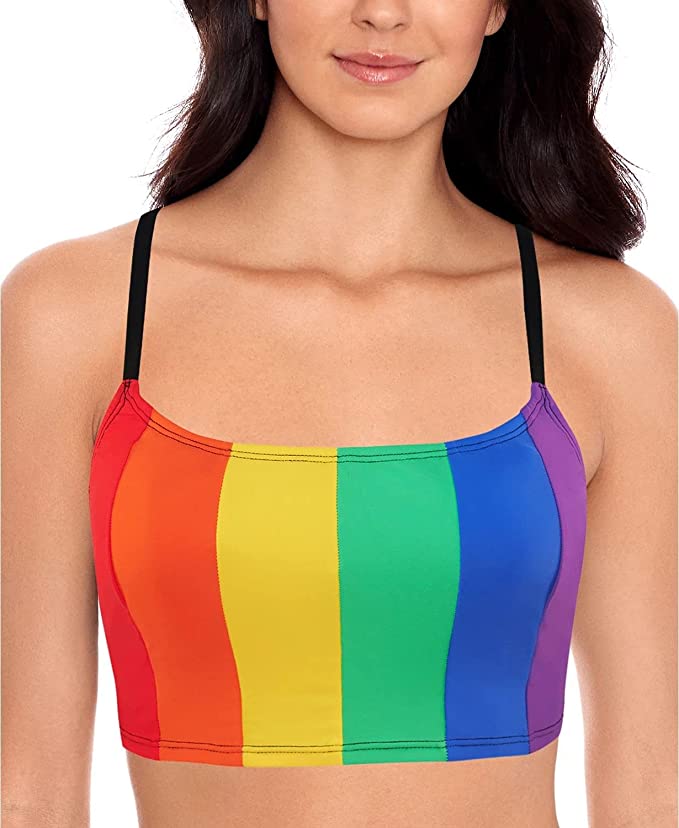 Salt + Cove Rainbow Cropped Scoop Neck Swimwear Top  Multicolor Size XS