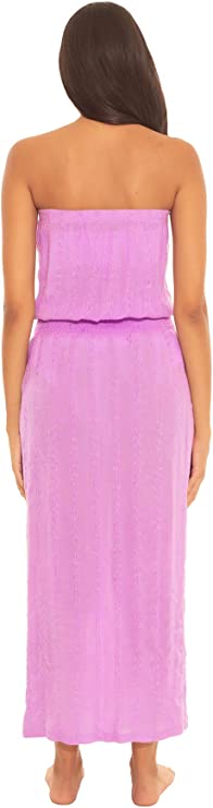 Soluna Women's Wovens Strapless Smocked Maxi Swim Cover Up  Color Lilac Size S