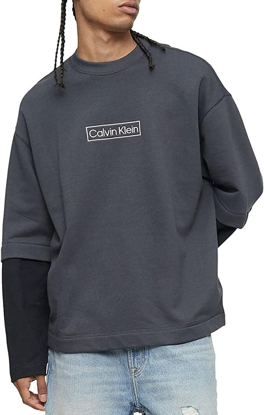 Calvin Klein Men's Double Layer Logo Sweatshirt  Color Charcoal Smoke Size M
