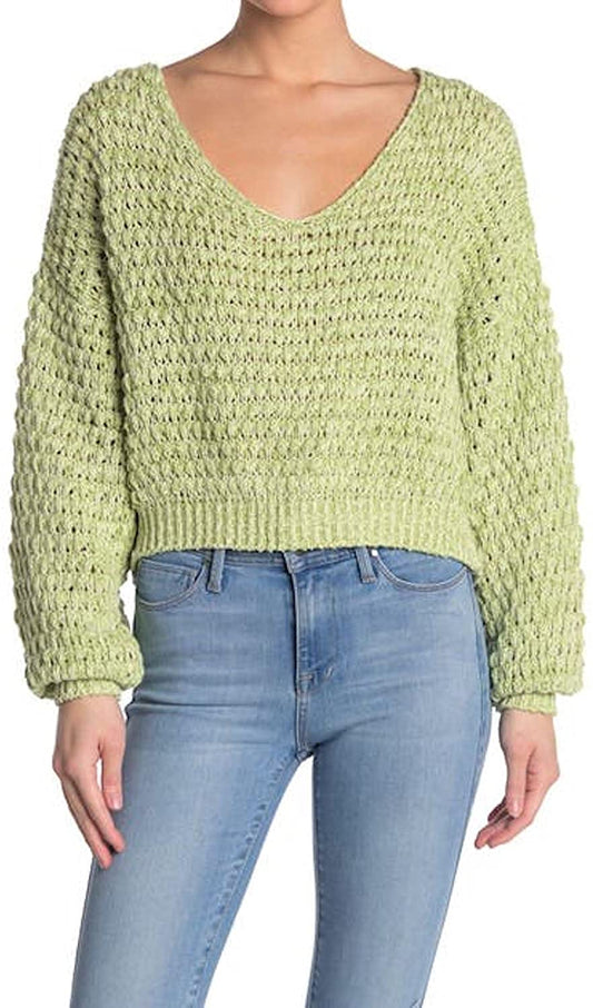 Free People Women's Kiwi Cream Combo Coconut V-Neck Sweater  Color Green Size S