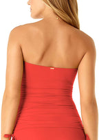 Anne Cole Women's Solid Twist Front Shirred Bandeau Tankini Swim Top Color Coral Size XS