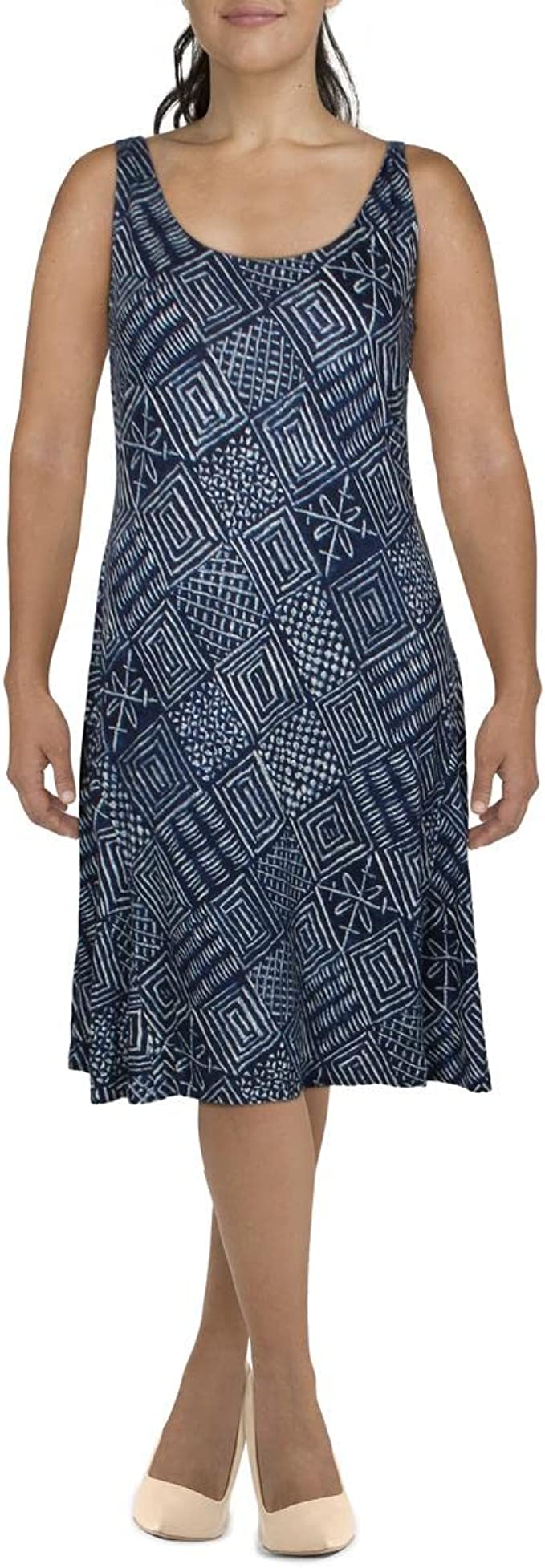 Lauren Ralph Lauren Women's Sleeveless Linen Blend Printed Midi Dress Color Blue Size XL