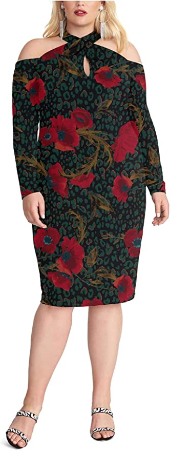 Rachel Roy Plus Size Printed Simone Criss-Cross Front Midi Dress  Color Forrest Green Combo Size 1X