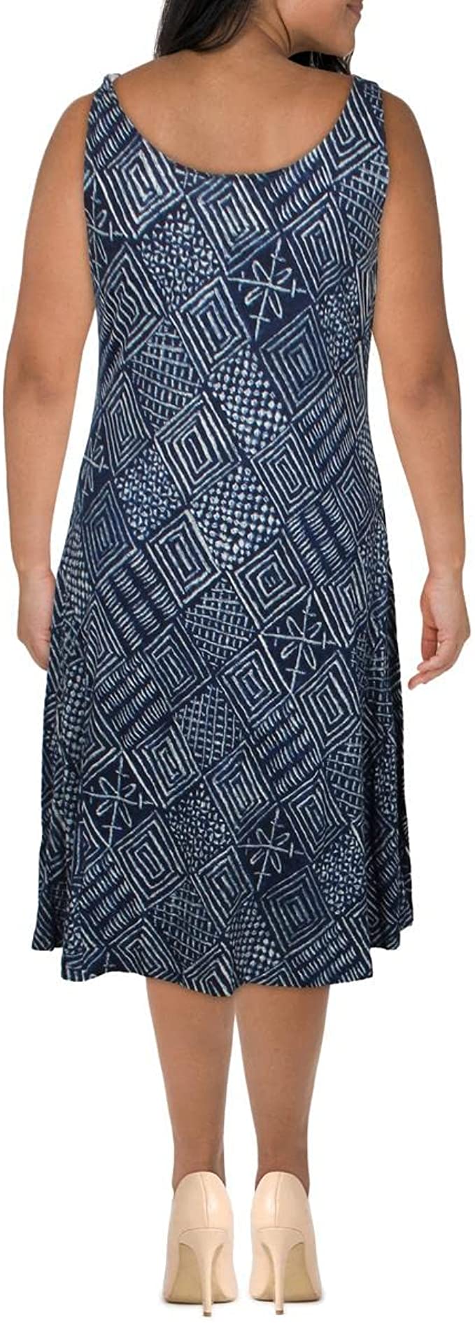 Lauren Ralph Lauren Women's Sleeveless Linen Blend Printed Midi Dress Color Blue Size XL