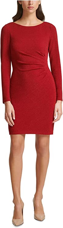 Jessica Howard Plus Size Ruched-Side Sheath Dress  Color Red Size 14W