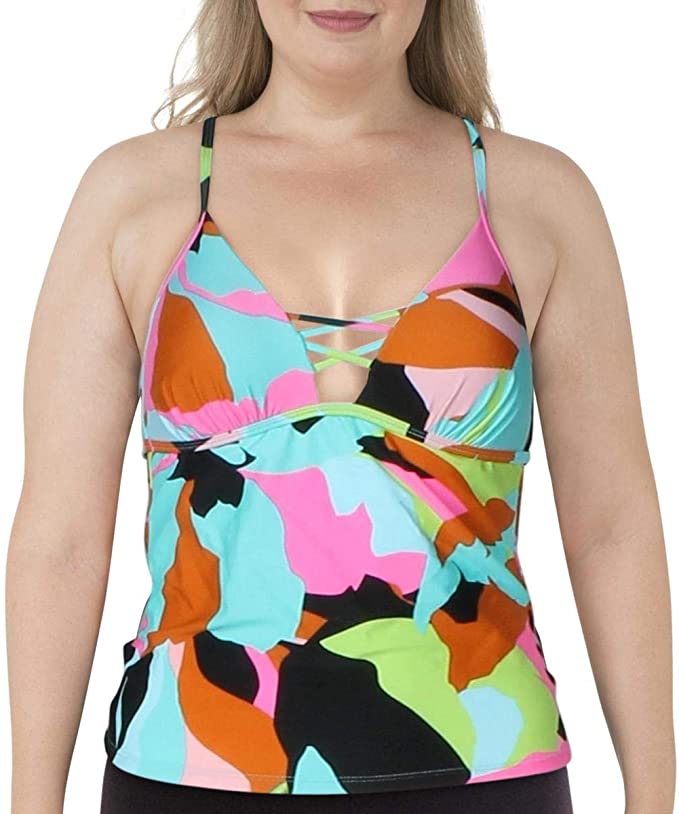 Hula Honey Womens Juniors V-Neck Printed Tankini Swim Top Size XS