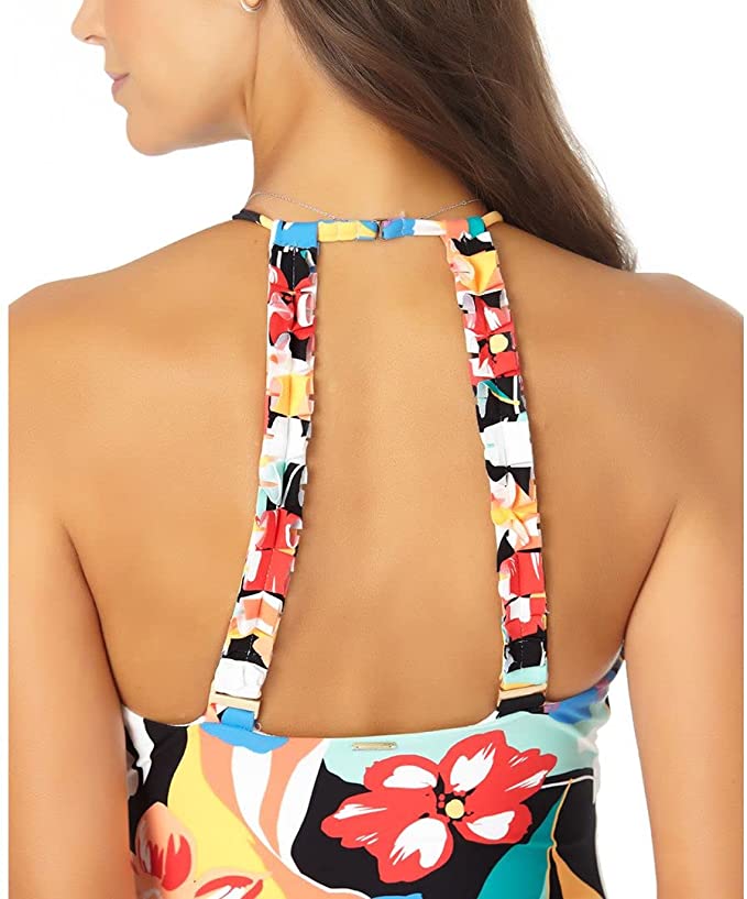 Anne Cole Modern Blooms High Neck One Piece Swimsuit  Multicolor Size 10