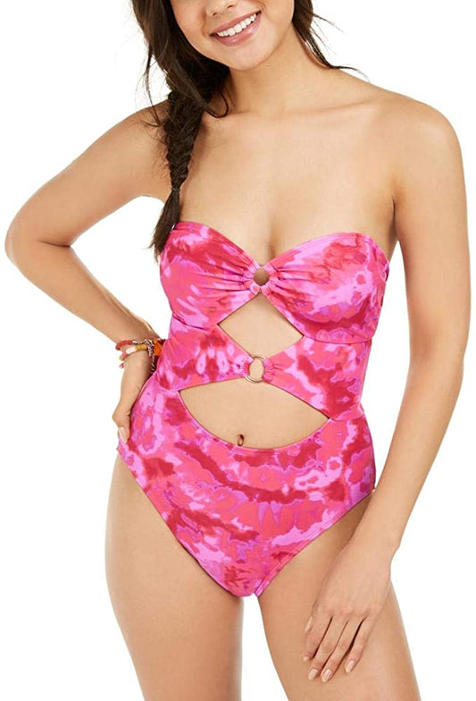 Hula Honey Women's Juniors Hana Tie-Dye Cut-Out One-Piece Swimsuit