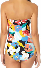 Anne Cole Modern Blooms Twist Front Shirred Bandeau ONE Piece  Multicolor Size 12