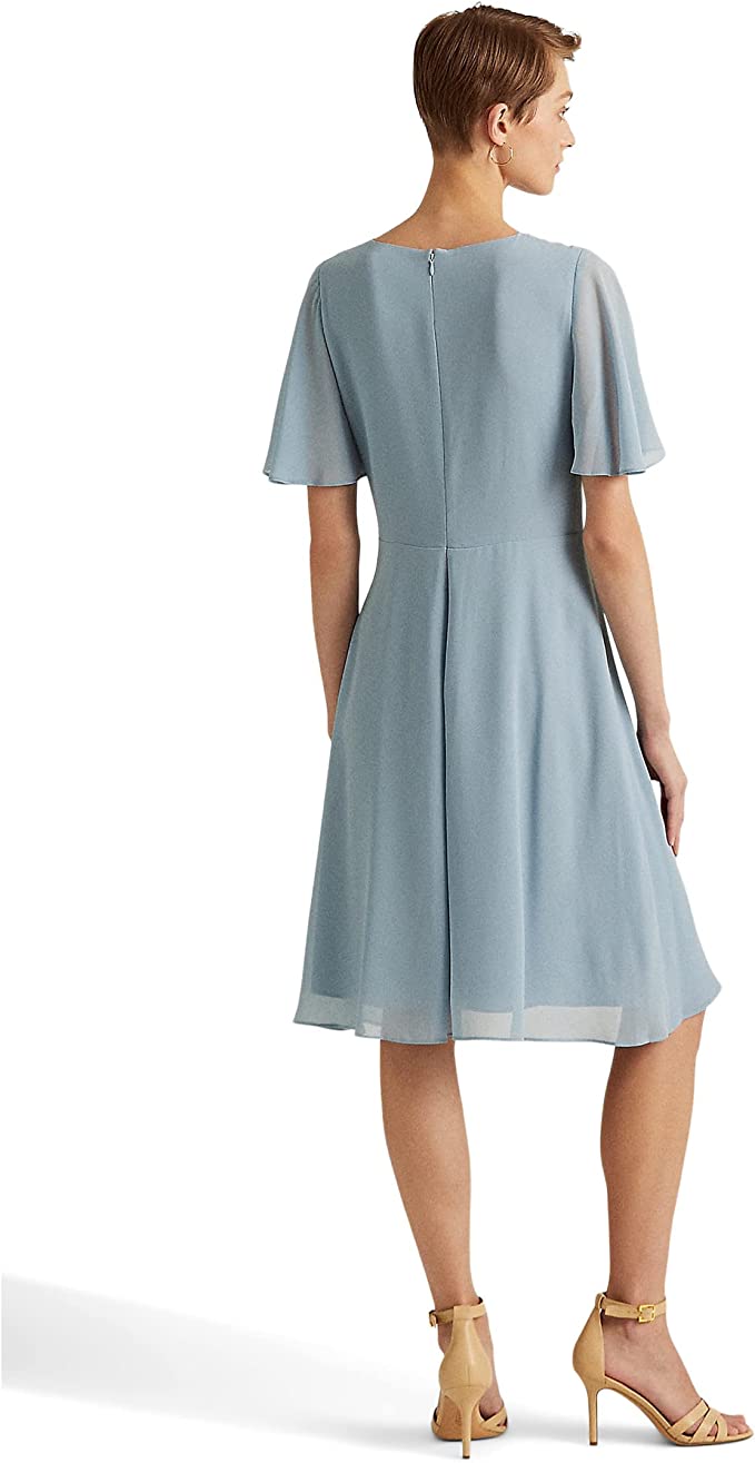 Lauren Ralph Lauren Flutter-Sleeve Georgette Dress  Color Ashley Blue Size 6